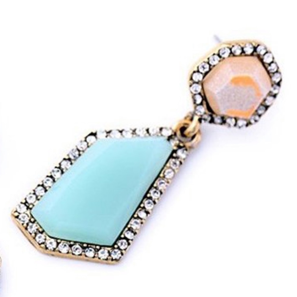 Crystal & Blue Geometric Drop Earrings - Picture 2 of 2
